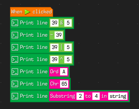 Bitwise and string operators demonstration